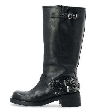 BIAHARPER Biker Boot Pull Up Leather - BLACK
