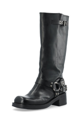 BIAHARPER Biker Boot Pull Up Leather - BLACK