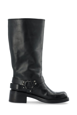 BIAHARPER Biker Boot Pull Up Leather - BLACK