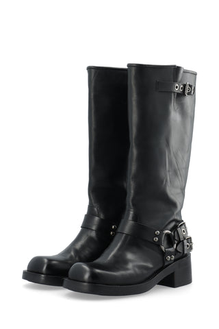 BIAHARPER Biker Boot Pull Up Leather - BLACK
