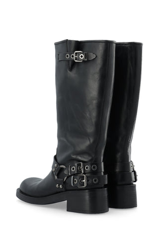 BIAHARPER Biker Boot Pull Up Leather - BLACK