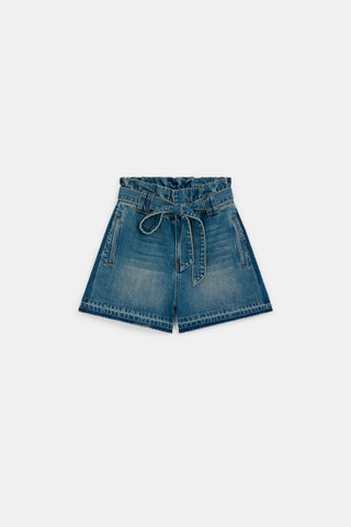 Kiki - Paper bag denim shorts
