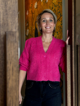 CoralieCC Pointelle Cardigan - Flash Pink