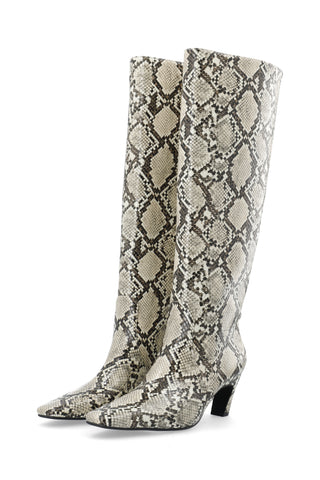 BIACLARA Knee High Boot Faux Snake - White