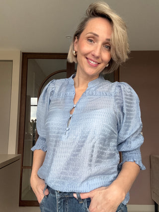 HeraCC Frill SS Blouse - Blue