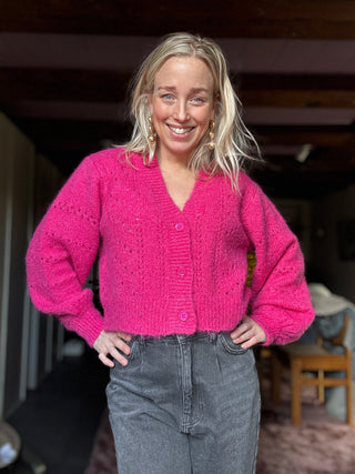 CoralieCC Pointelle Cardigan - Flash Pink