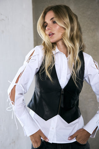 PhoebeCC Leather Zip Vest - Black