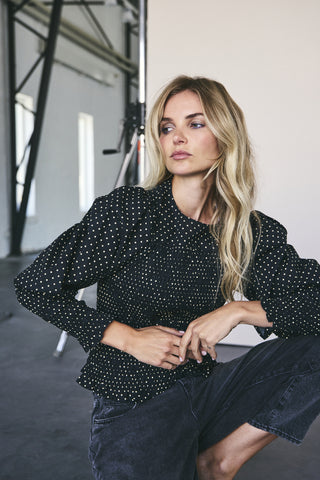 DavinaCC Dot Smock Blouse - Black