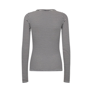 Petricia gestreepte rib longsleeve - BLACK